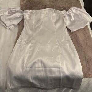 Abercrombie & Fitch White Satin Dress with Puff Sleeves